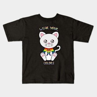 LGBT flag, Cute Cat LGBT. Kids T-Shirt